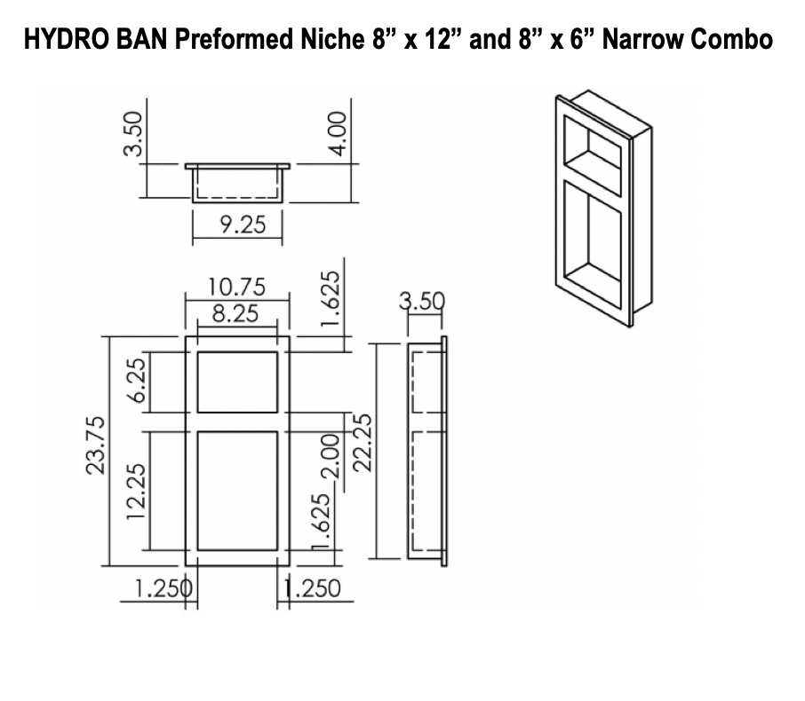 PolyNiche Foam Shower Niche - EPS Waterproof 12x12 - Shampoo