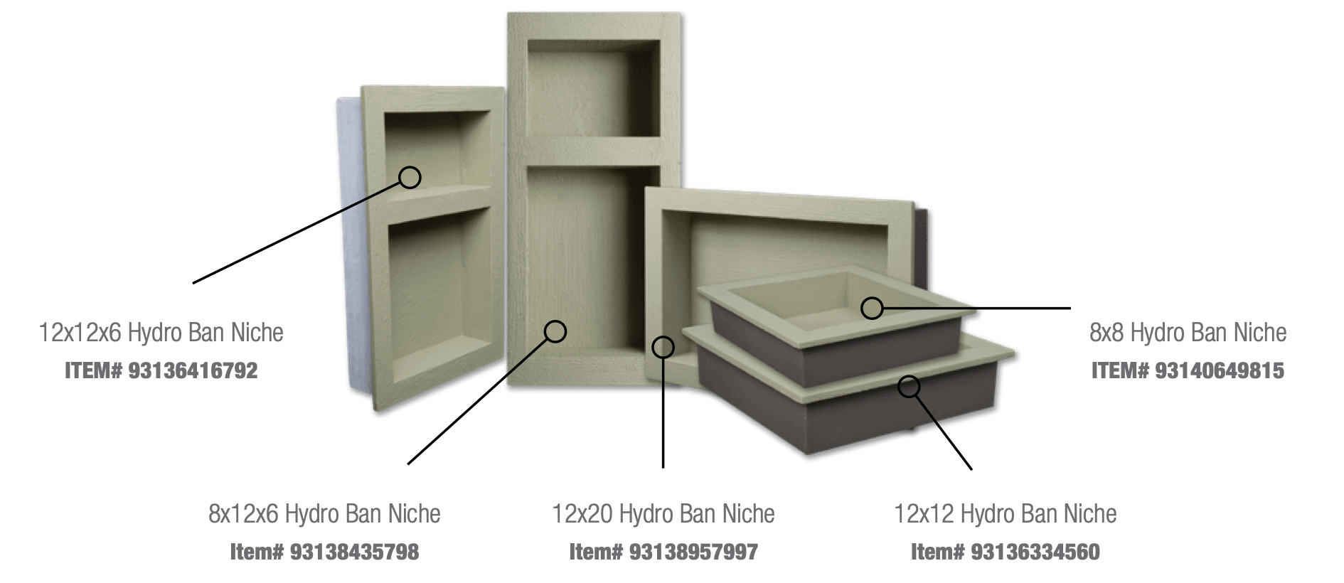 PolyNiche Foam Shower Niche - EPS Waterproof 12x12 - Shampoo